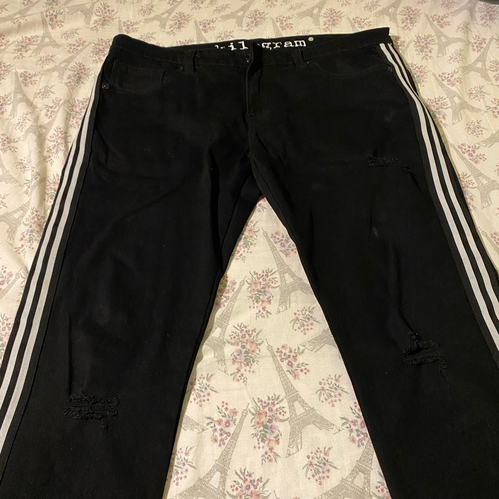 Kilogram Denim Jeans In Washed Black White Stripes